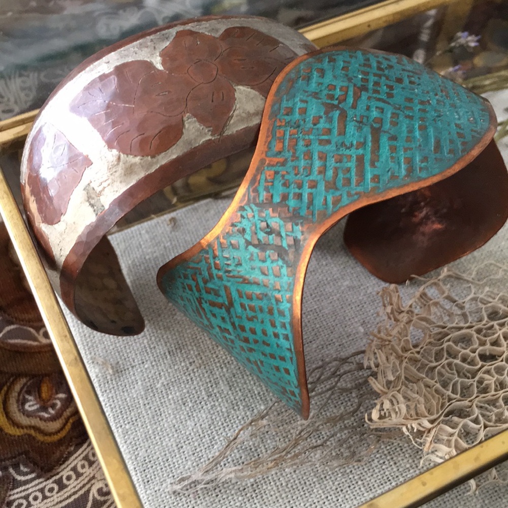 Copper stamped arm cuffs
